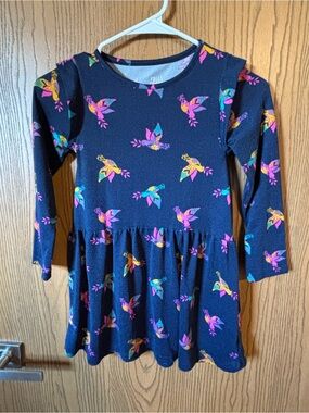 Falls Creek Navy Girls Dress with Bright Multi Bird Print